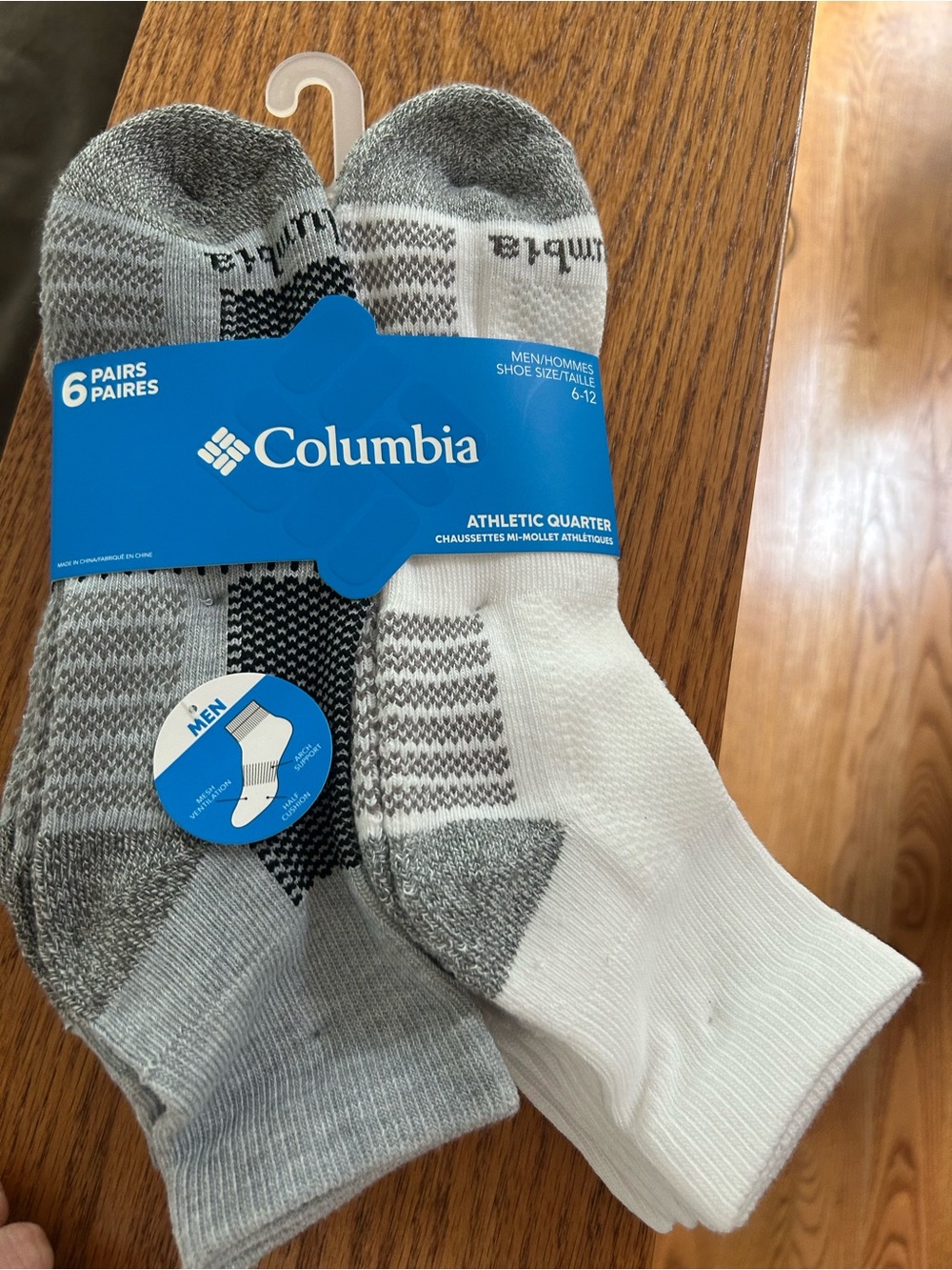 Columbia Men's Athletic Quarter Socks - Gray, White & Black (6 Pack)